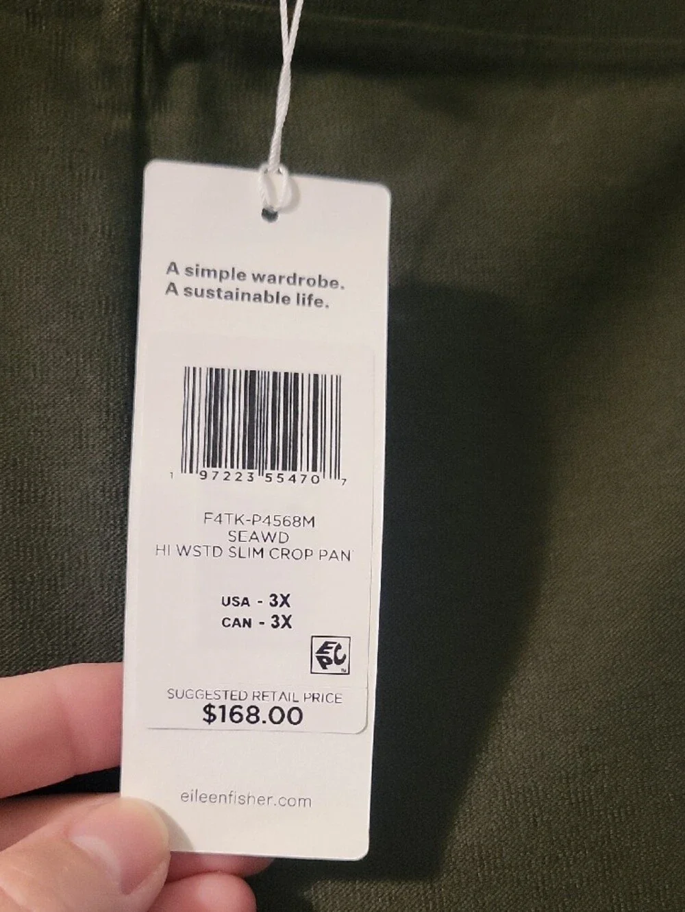 NWT Eileen Fisher Dark Olive Stretch Dress Pants 3X
